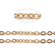 5 m. forgyldt kæde i stål. Str. 3x2x0,6mm.